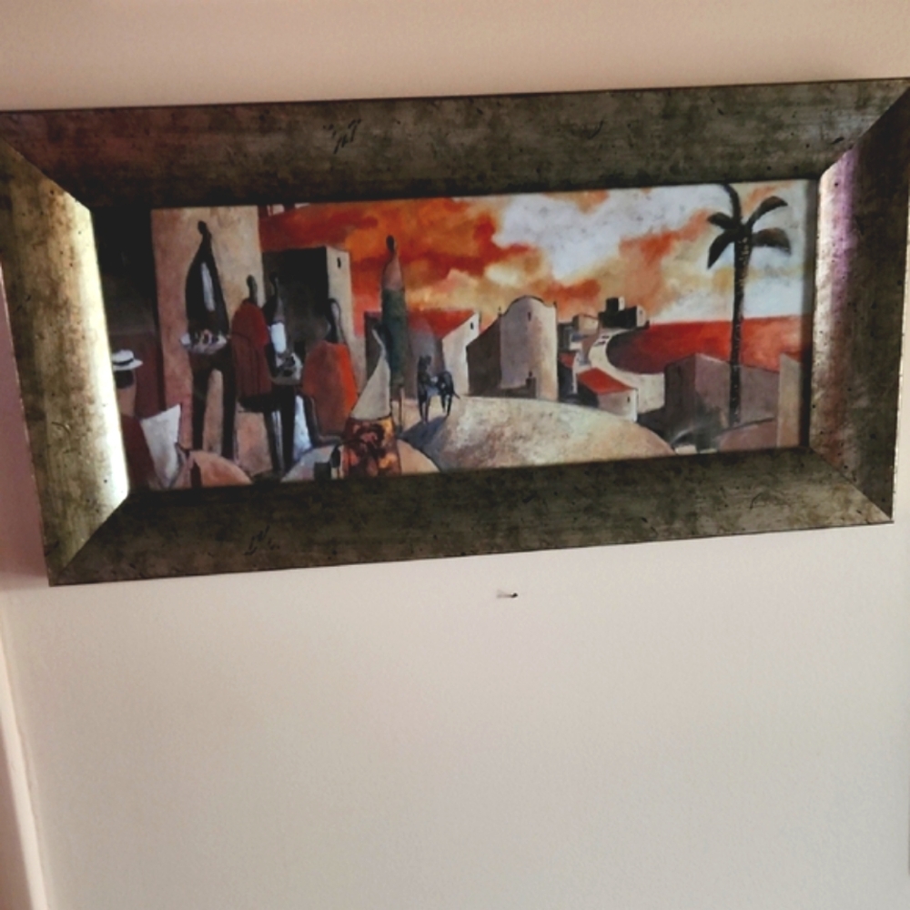 Abstract Cityscape Wall Art with Bronze Frame
